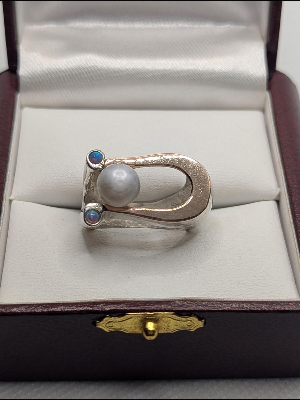 💎 Vintage Artisan Sterling Silver, Pearl & Opal Statement Ring ✨